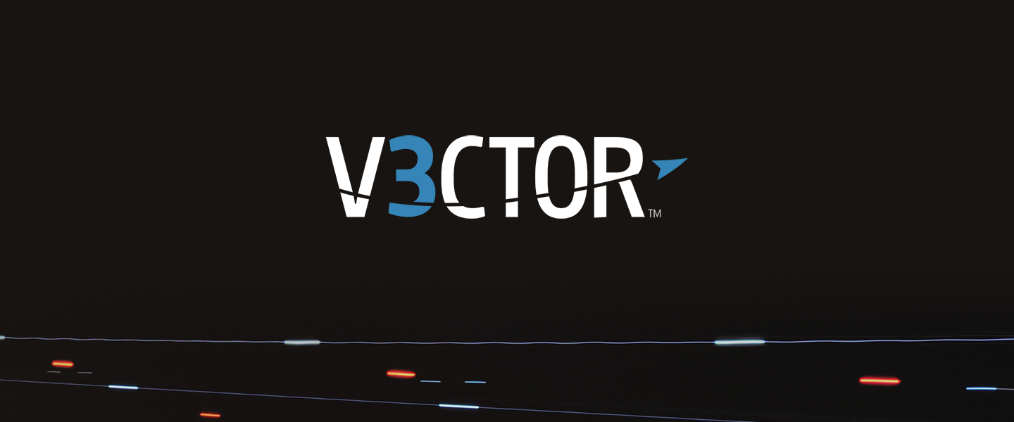 V3CTOR (vector) logo with plane tracer lights in the background